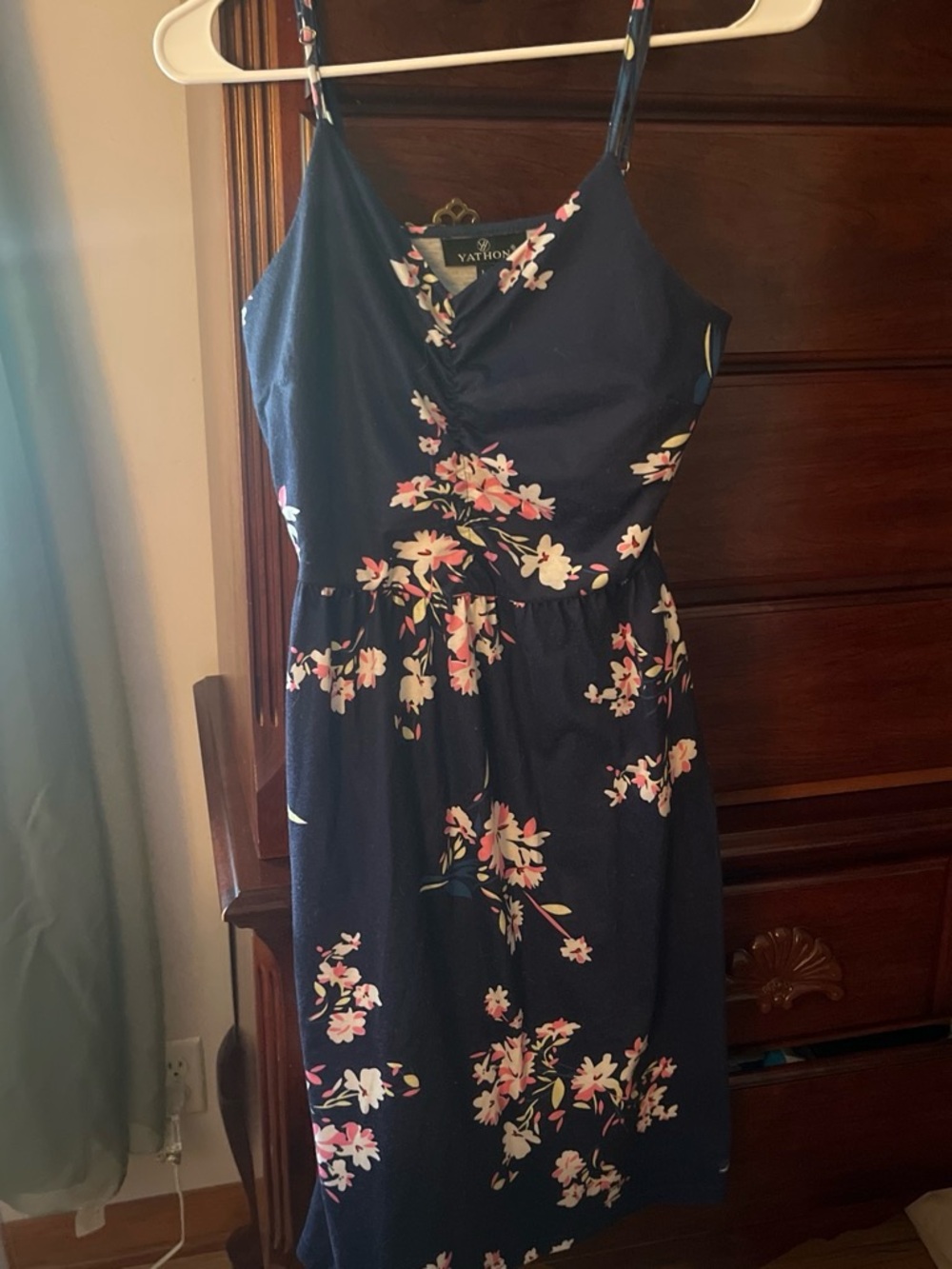 Navy Floral Spaghetti-Strap Dress